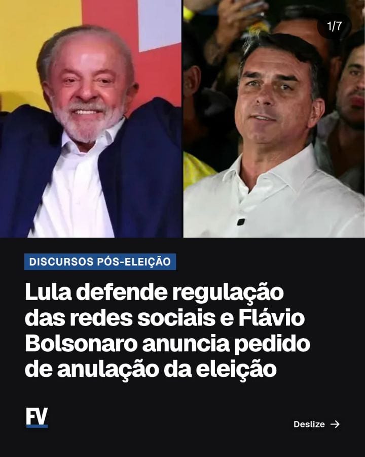 DISCURSOS PÓS-ELEIÇÃO | Lula defende regulação de redes sociais após reeleição; Flávio Bolsonaro anuncia pedido de anula
