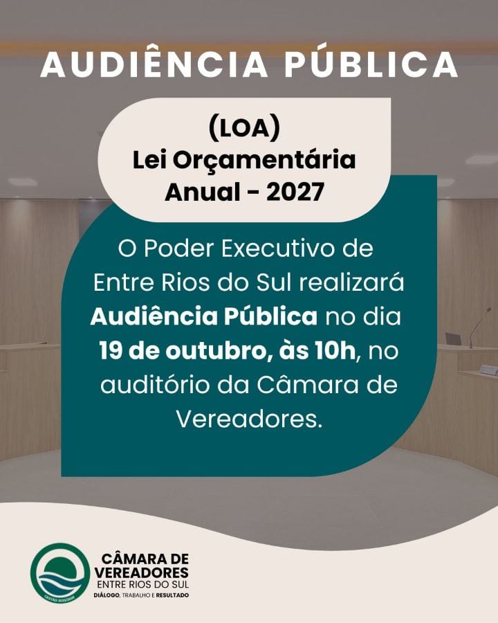 Audiência pública da LOA 2027 será em 19 de outubro