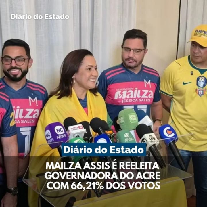 Mailza Assis (PP) foi reeleita governadora do Acre neste domingo (25), após vencer Alan Rick (Republicanos) no segundo t