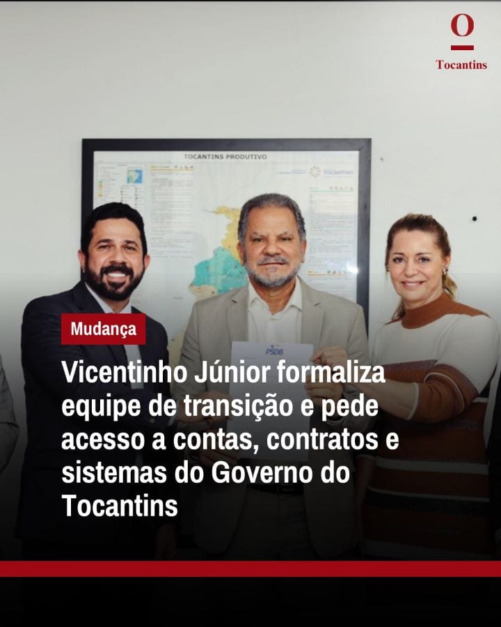 O governador eleito do Tocantins, Vicentinho Júnior (PSDB), formalizou, nesta terça-feira, 27, a indicação dos nove inte