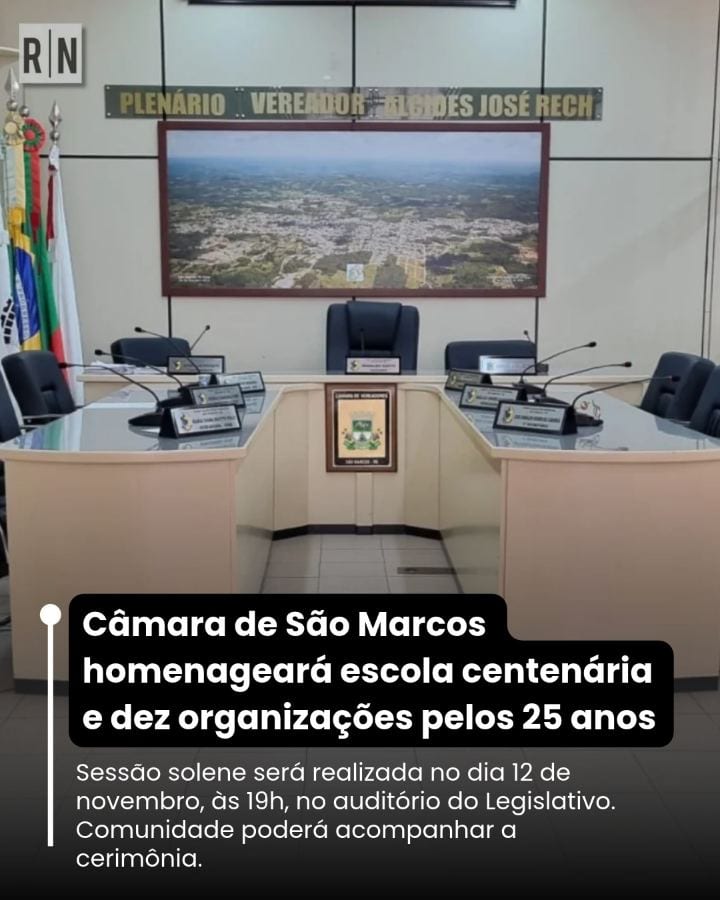 A Câmara de Vereadores de São Marcos, na Serra Gaúcha, realizará uma sessão solene para homenagear a Escola Estadual de