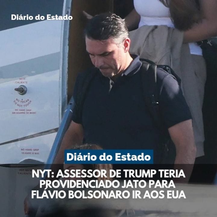 O senador Flávio Bolsonaro (PL) teria viajado para os Estados Unidos em um jato particular providenciado por Jason Mille
