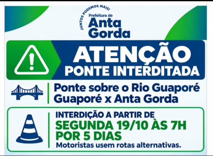 Ponte sobre o Rio Guaporé entre Guaporé e Anta Gorda será interditada