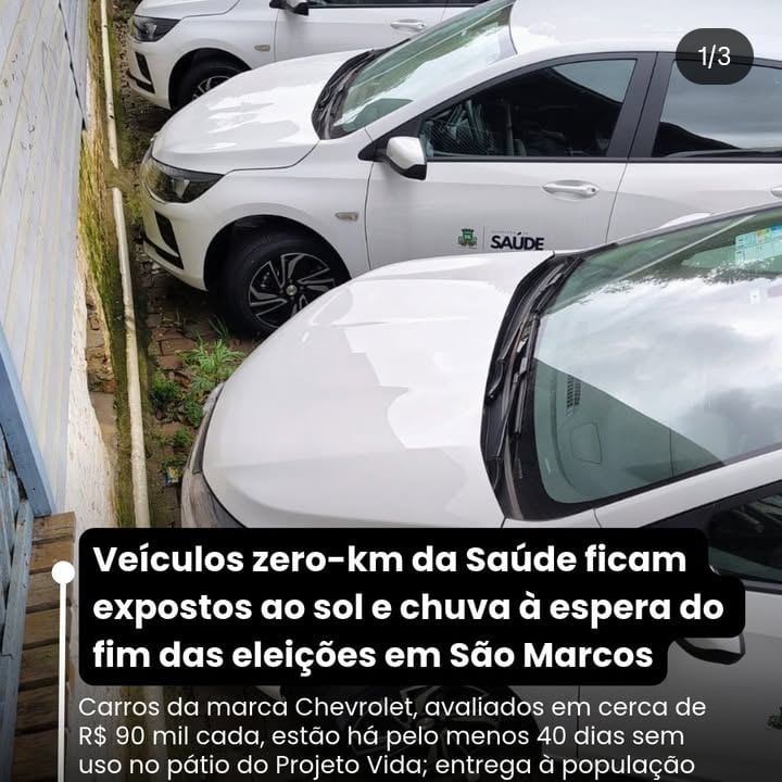 Quatro Onix novos para Saúde de São Marcos estão parados há 40 dias
