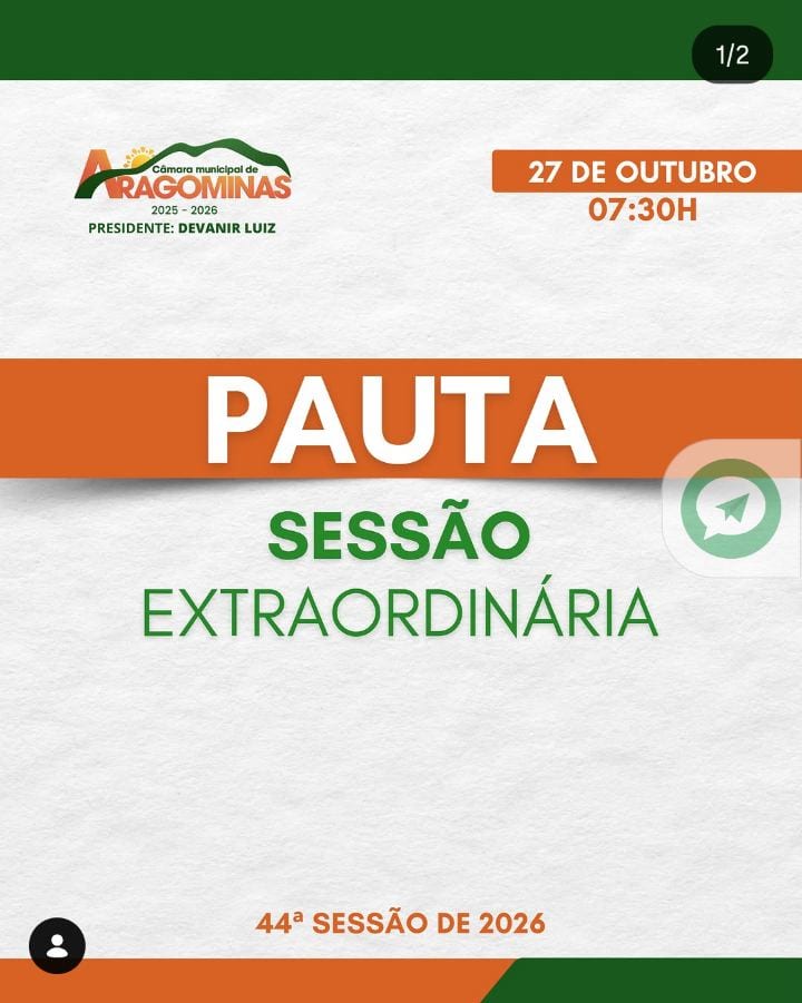 PAUTA DA SESSÃO EXTRAORDINÁRIA DO DIA 27 DE OUTUBRO DE 2026