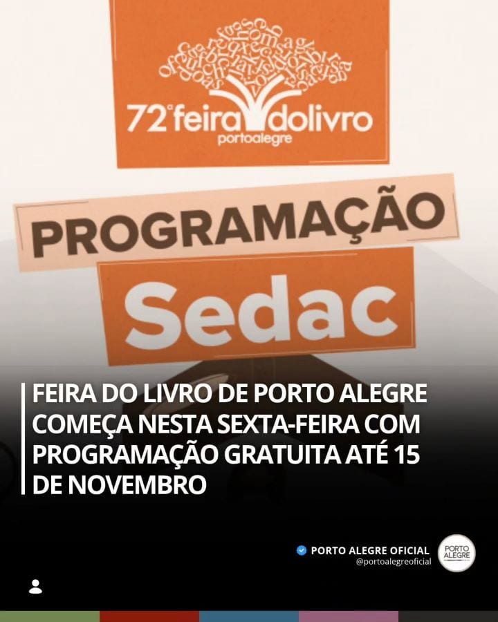 A 72ª Feira do Livro de Porto Alegre começa nesta sexta-feira (30), na Praça da Alfândega, no Centro Histórico da capita