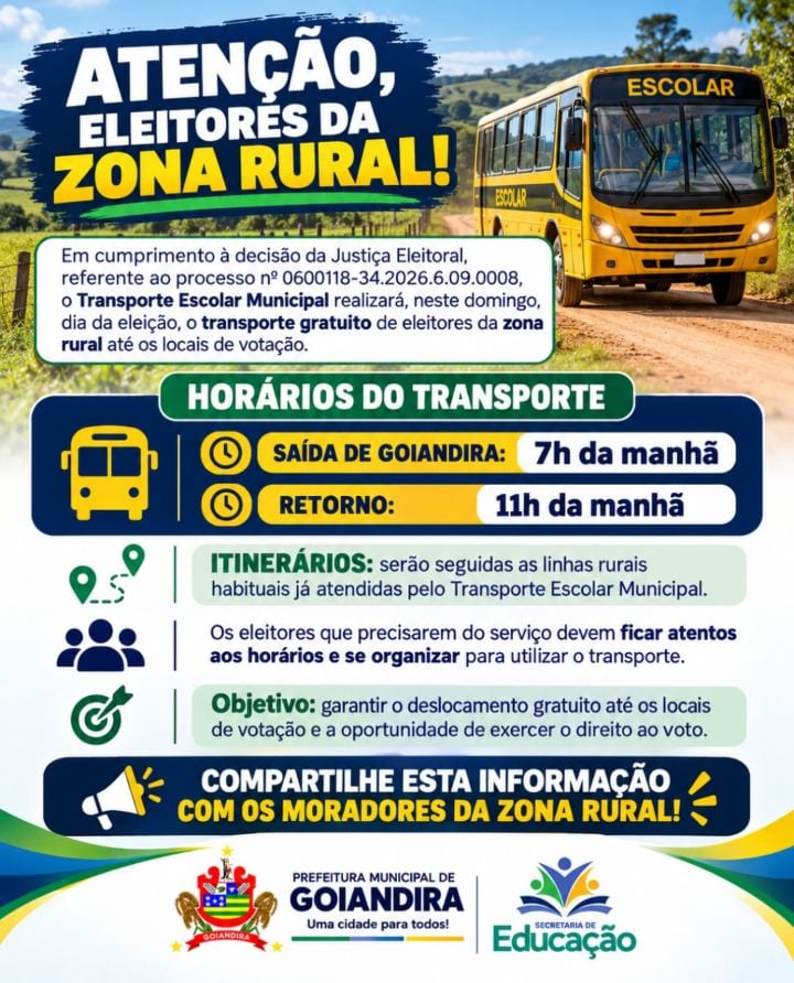 Goiandira oferece transporte grátis para eleitores da zona rural no domingo